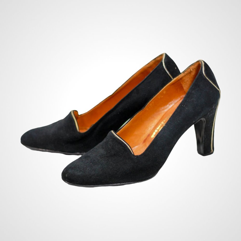 Vintage Black Suede Leather Heels